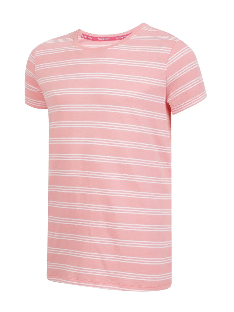 Flamingo Pink JOCKEY Girl's Striped Short Sleeve T-Shirt