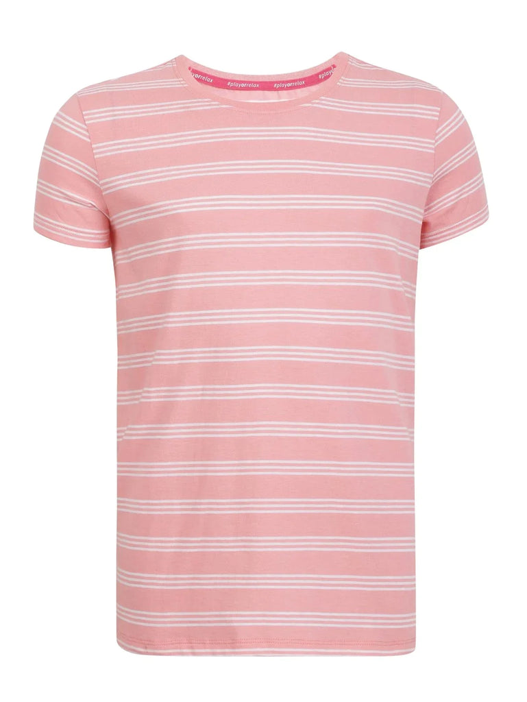 Flamingo Pink JOCKEY Girl's Striped Short Sleeve T-Shirt