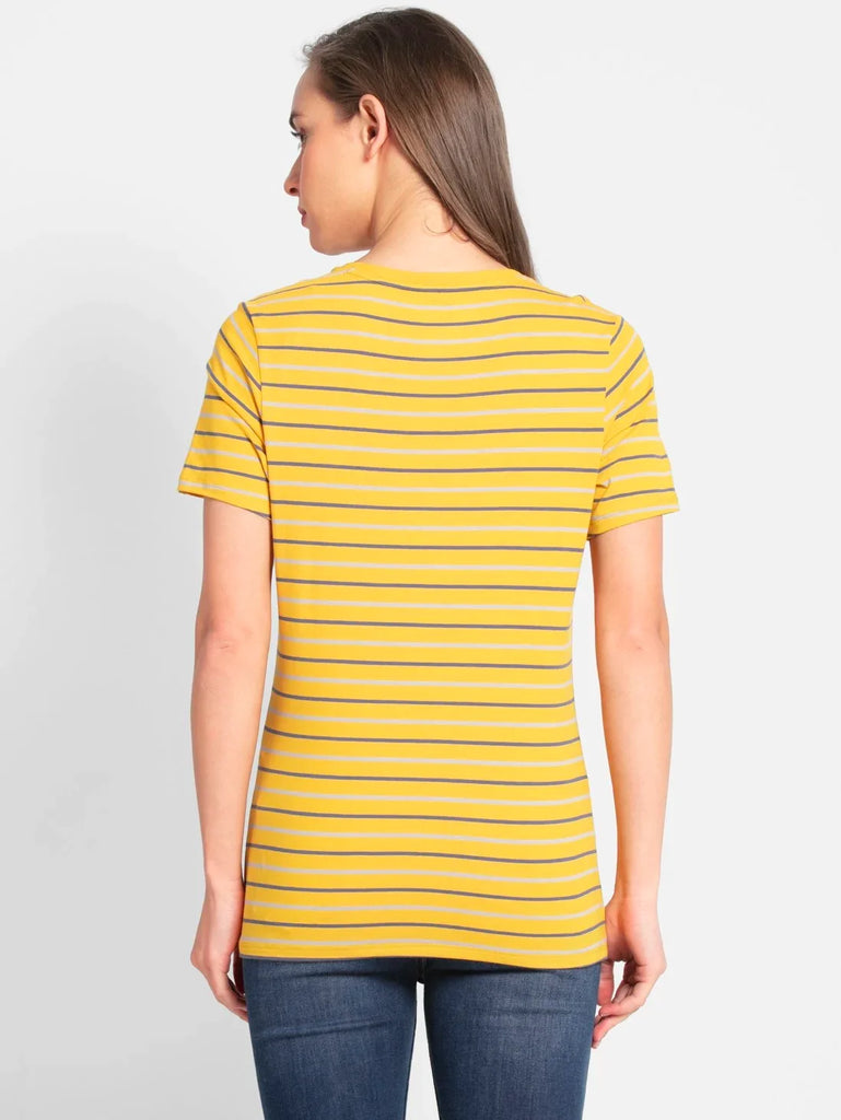 Golden Rod JOCKEY Women's Yarn Dyed Striped V Neck Half Sleeve T-Shirt 