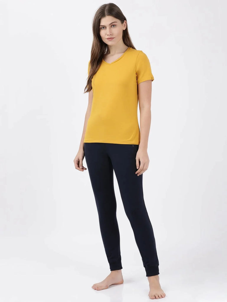 Golden Spice JOCKEY Women's Regular Fit Solid V Neck Half Sleeve T-Shirt