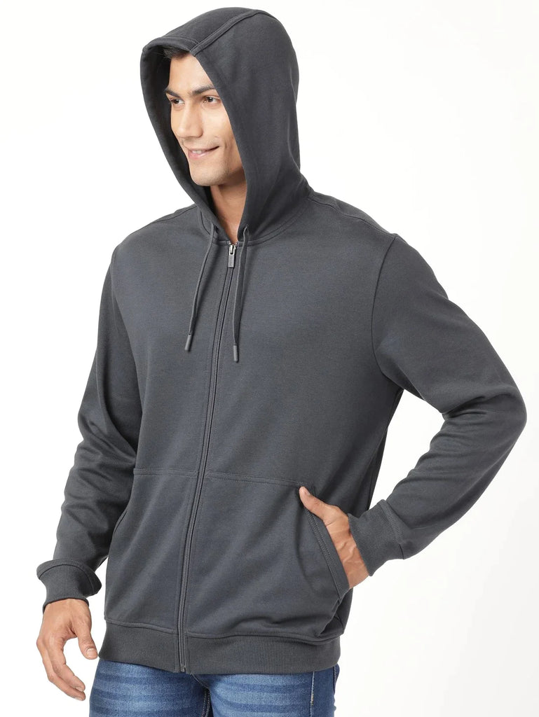 Graphite JOCKEY Men's Super Combed Cotton Ribbed Cuff Hoodie Jacket