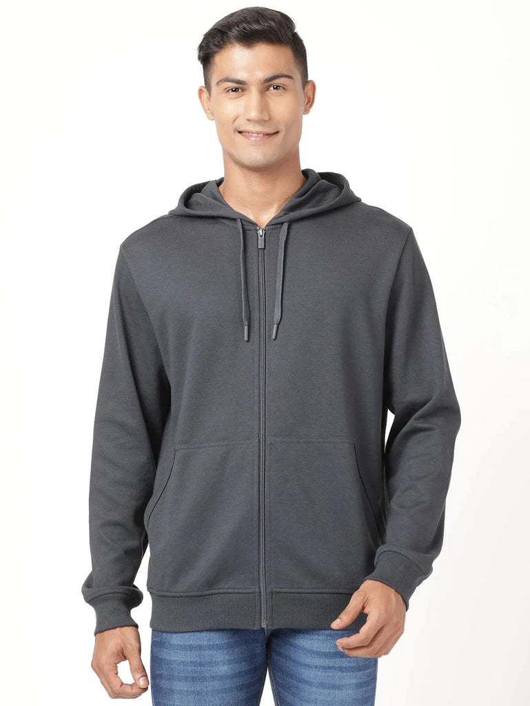 Graphite JOCKEY Men's Super Combed Cotton Ribbed Cuff Hoodie Jacket