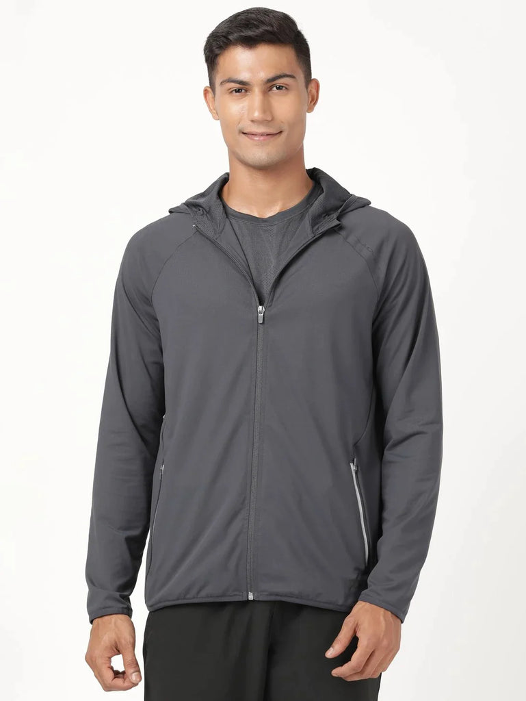 Graphite JOCKEY Men's Microfiber Elastane Stretch Solid Performance Hoodie Jacket