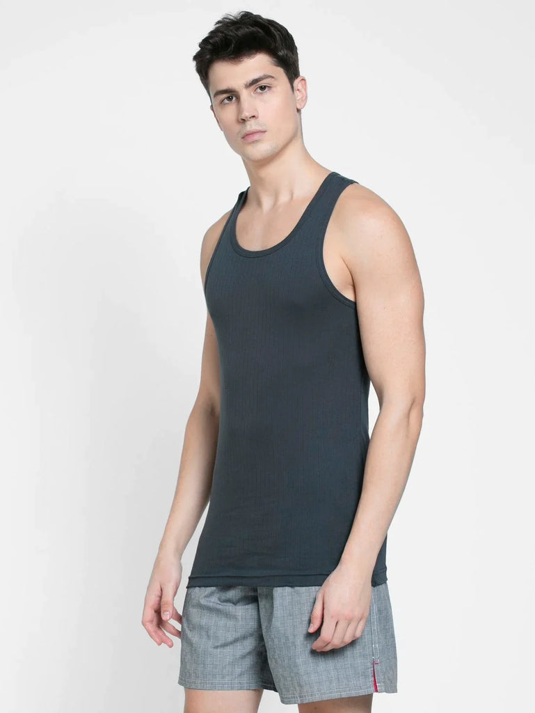 Graphite Jockey Cotton Rib Racer Gym Vest for Men