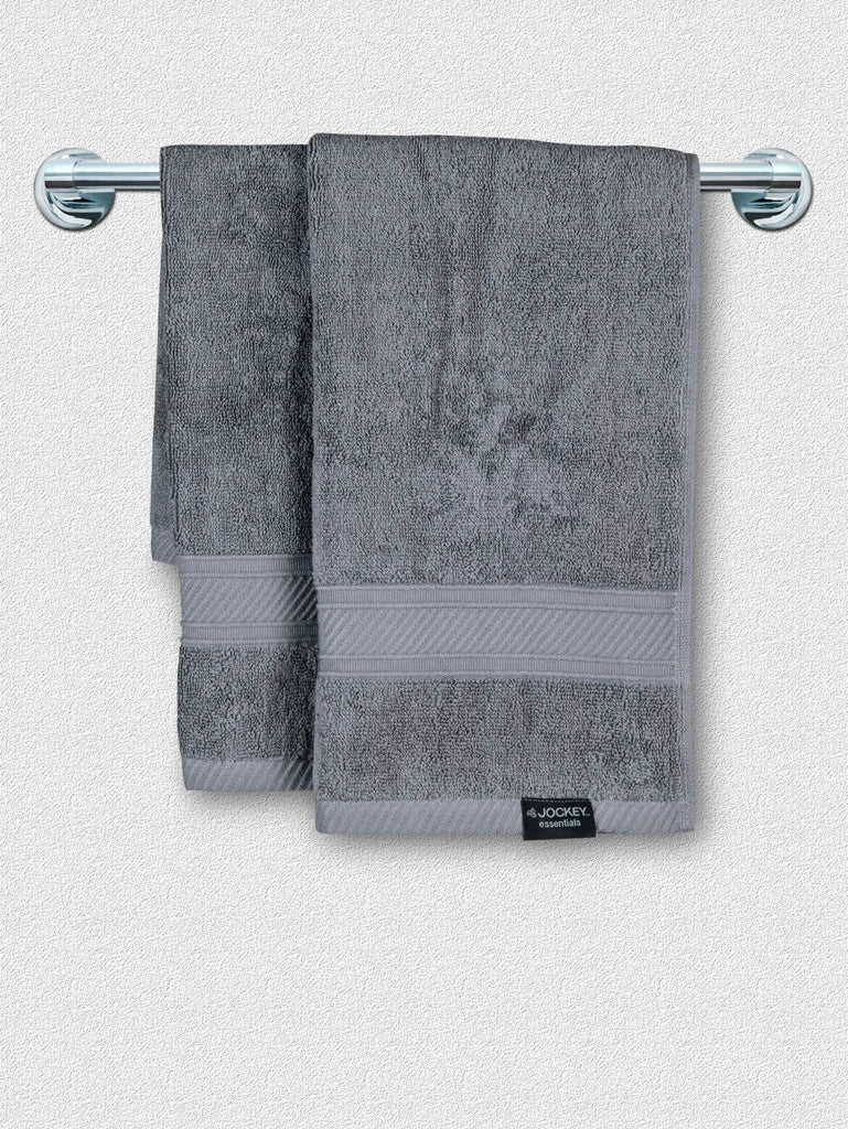 Grey Jockey Cotton Terry Ultrasoft and Durable Solid Hand Towel (Pack of 2)