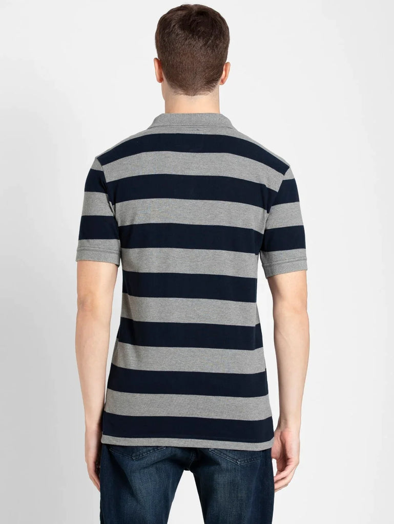 Grey Melange & Navy JOCKEY Men's Striped Polo T-Shirt