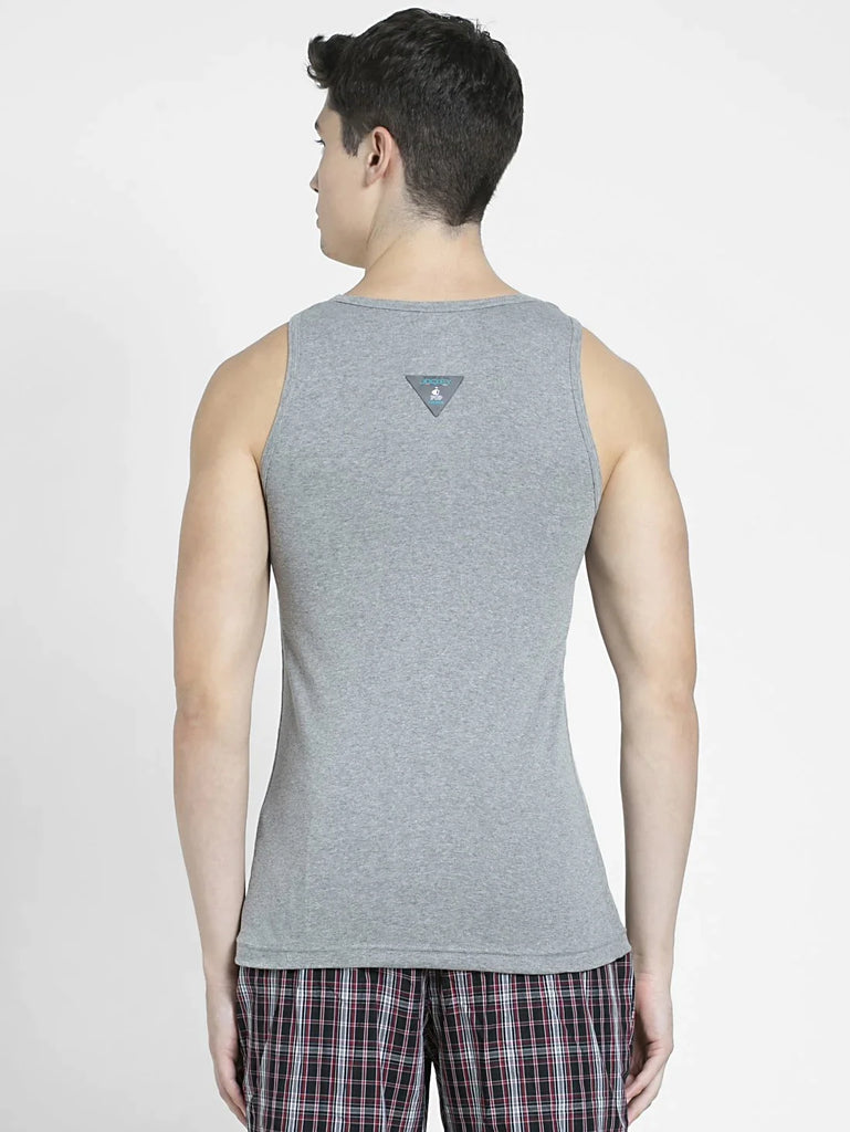 Grey Melange & Teal Green Jockey Cotton Rib Round Neck Sleeveless Vest for Men