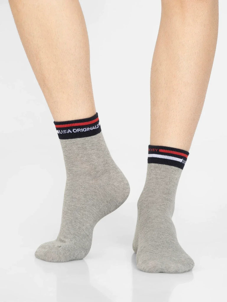 Grey Melange Jockey Men's Compact Cotton Stretch Ankle Length Socks with Stay Fresh Treatment