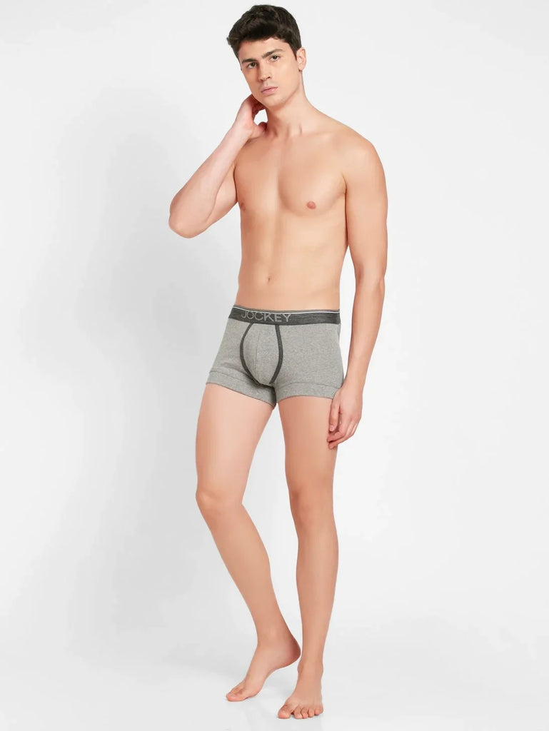 Grey Melange Jockey Cotton rib Solid Trunk Underwear For Men