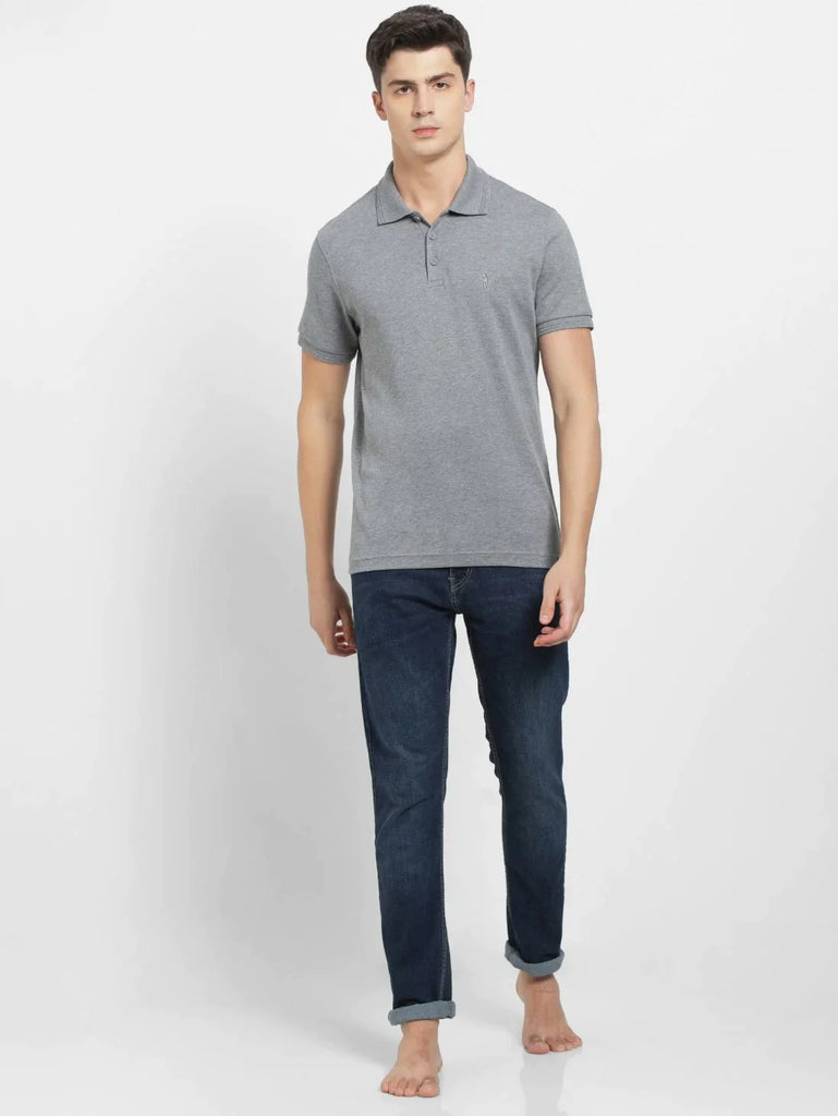 Grey Melange JOCKEY Men's Solid Half Sleeve Polo T-Shirt