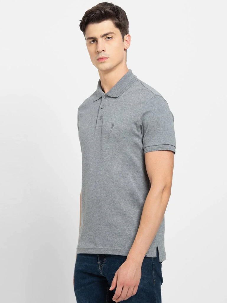 Grey Melange JOCKEY Men's Solid Half Sleeve Polo T-Shirt