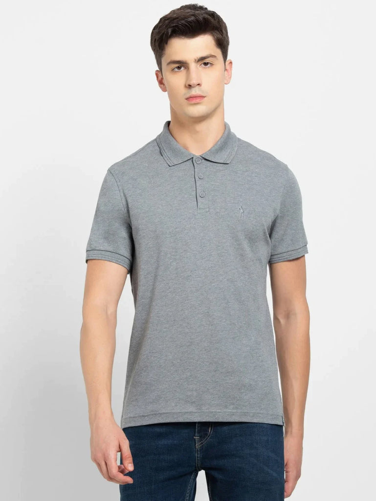 Grey Melange JOCKEY Men's Solid Half Sleeve Polo T-Shirt