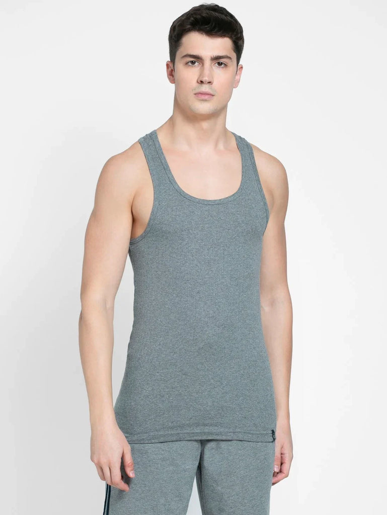 Grey Melange Jockey Cotton Rib Racer Gym Vest for Men