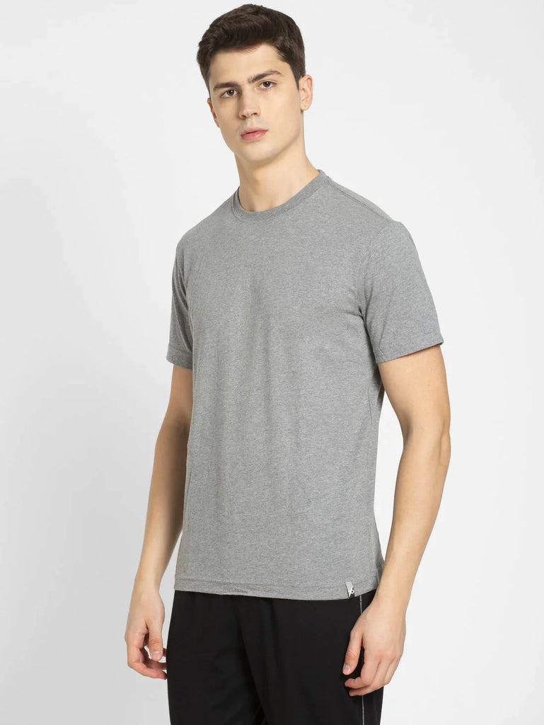 Grey Melange JOCKEY Men's Printed Round Neck Half Sleeve T-Shirt