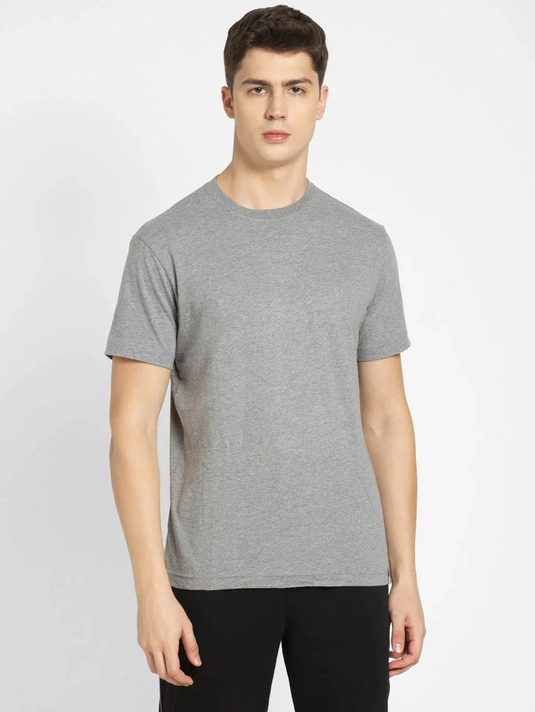 Grey Melange JOCKEY Men's Printed Round Neck Half Sleeve T-Shirt