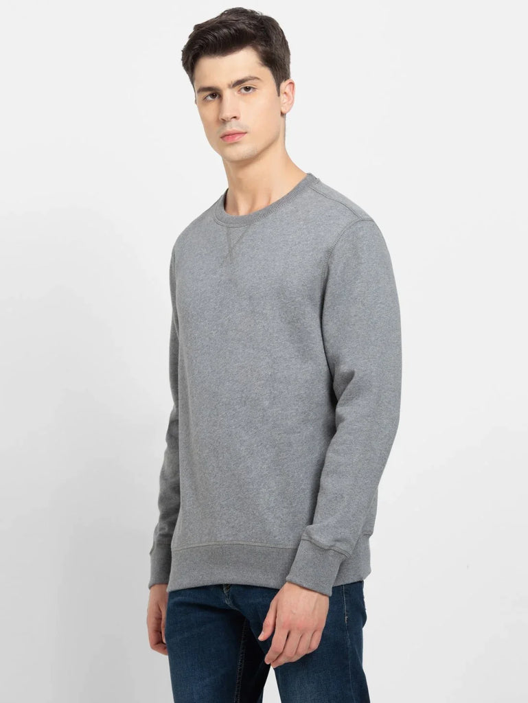 Grey Melange JOCKEY Men's Super Combed Cotton Rich Fleece Fabric Sweatshirt