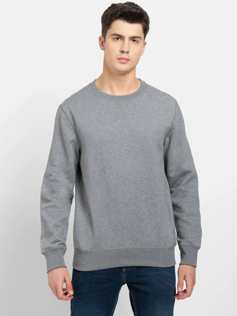 Grey Melange JOCKEY Men's Super Combed Cotton Rich Fleece Fabric Sweatshirt