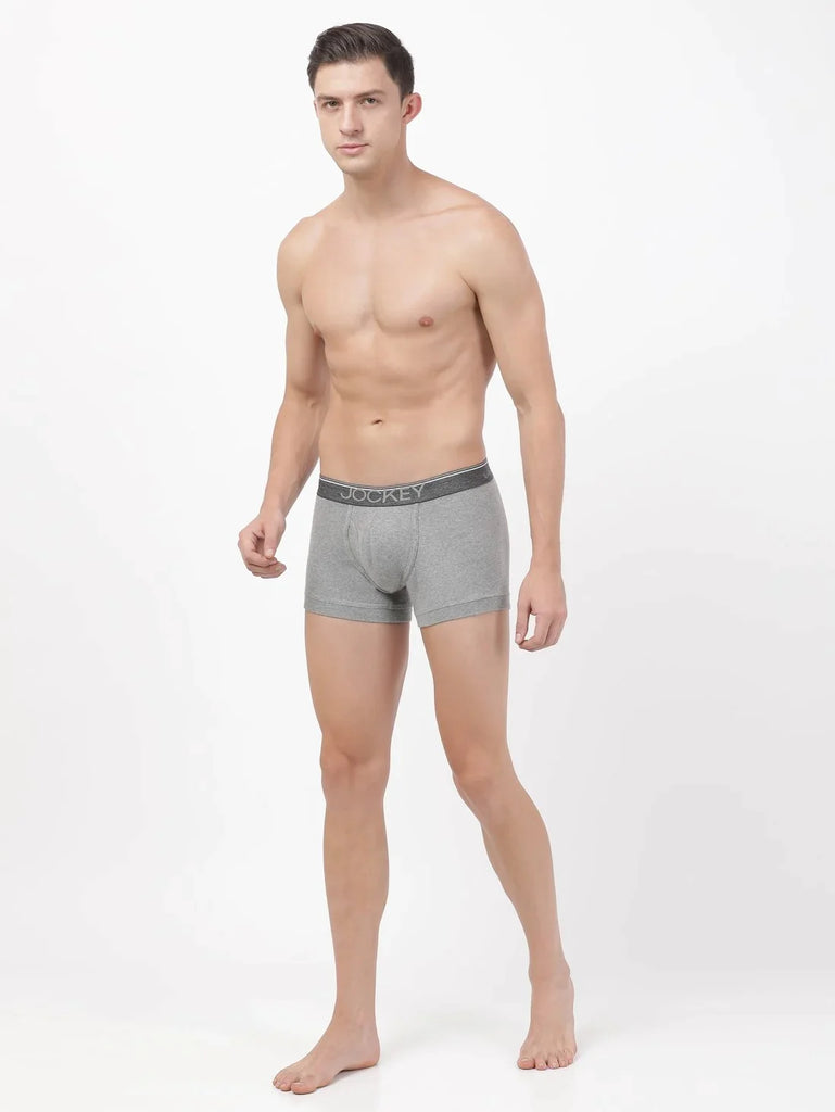 Grey Melange Jockey Cotton rib Solid Trunk Underwear For Men