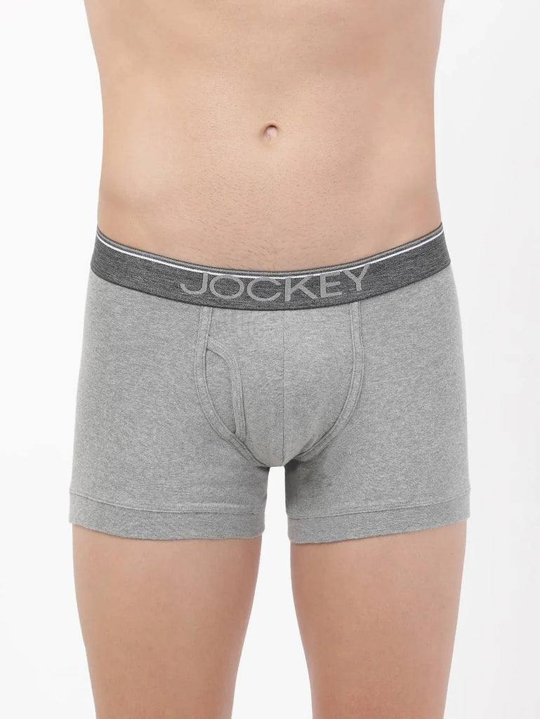 Grey Melange Jockey Cotton rib Solid Trunk Underwear For Men