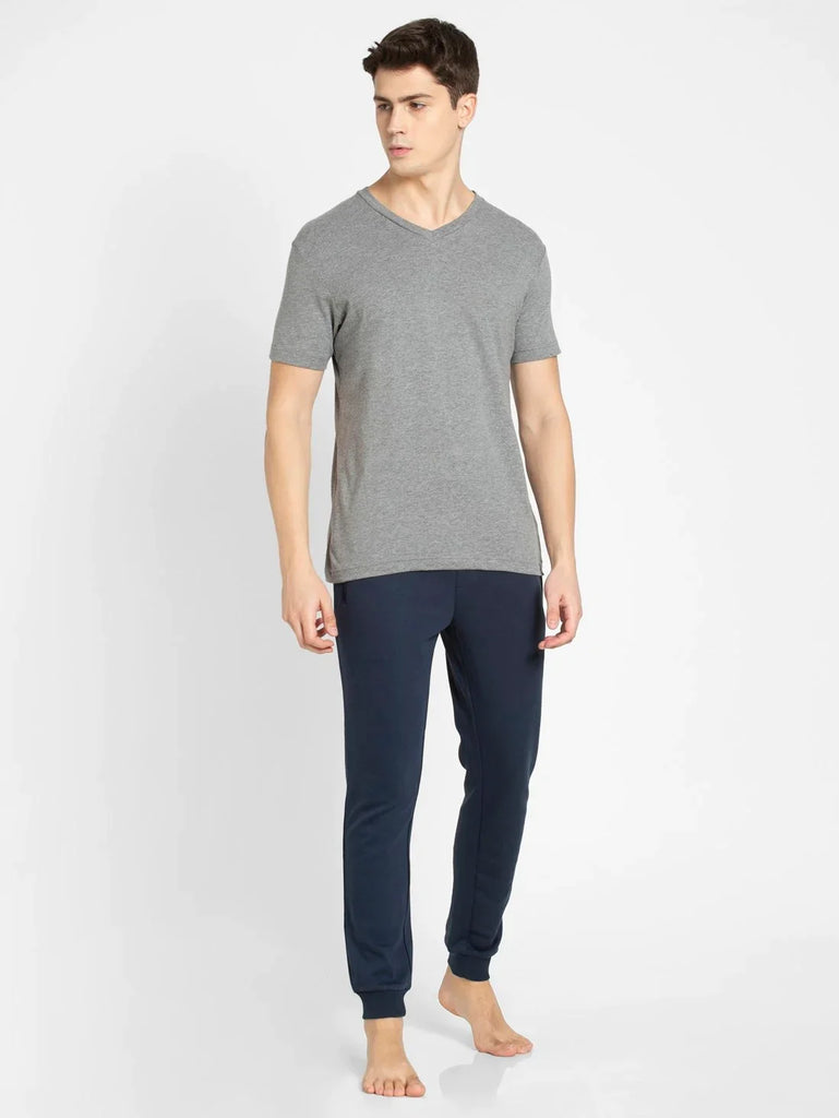 Grey Melange JOCKEY Men's Solid V Neck Half Sleeve T-Shirt