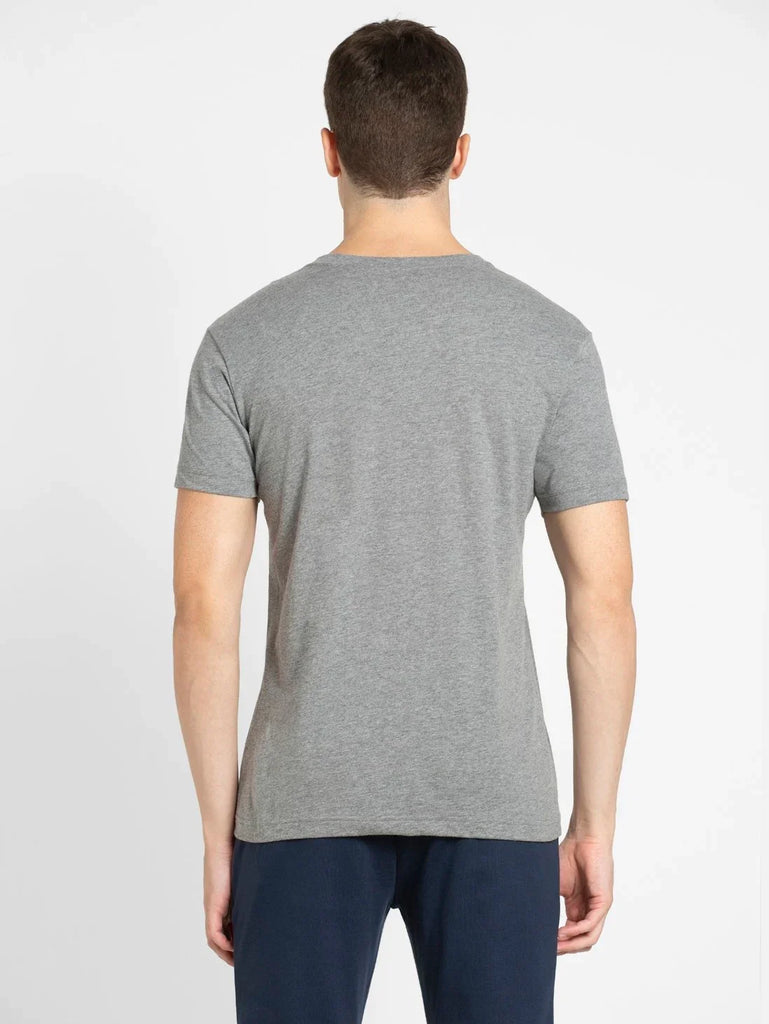 Grey Melange JOCKEY Men's Solid V Neck Half Sleeve T-Shirt