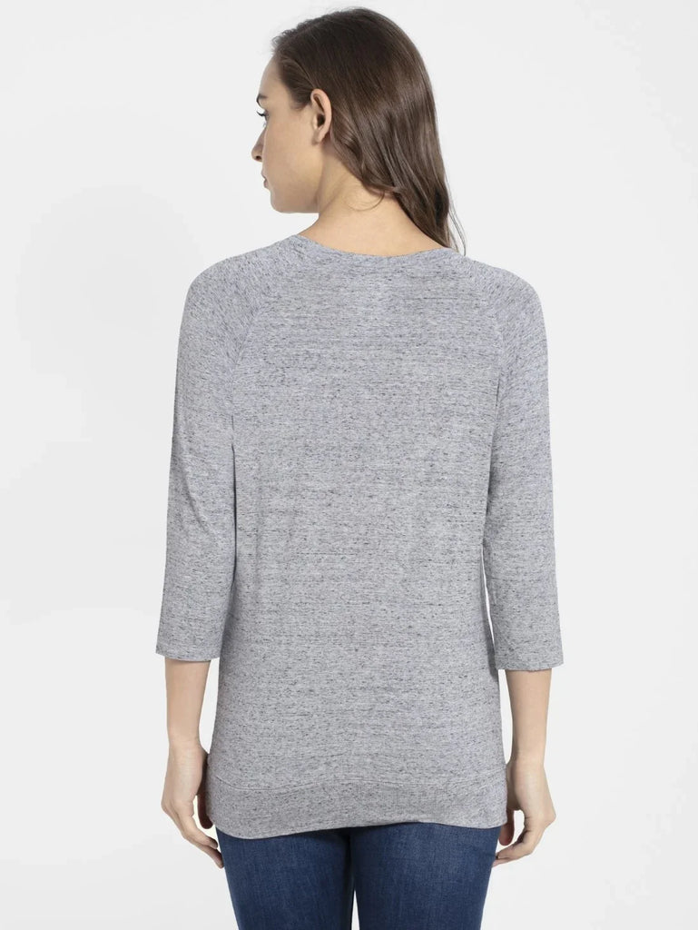 Grey Snow Melange JOCKEY Women's Regular Solid Round Neck 3/4th Sleeve T-Shirt