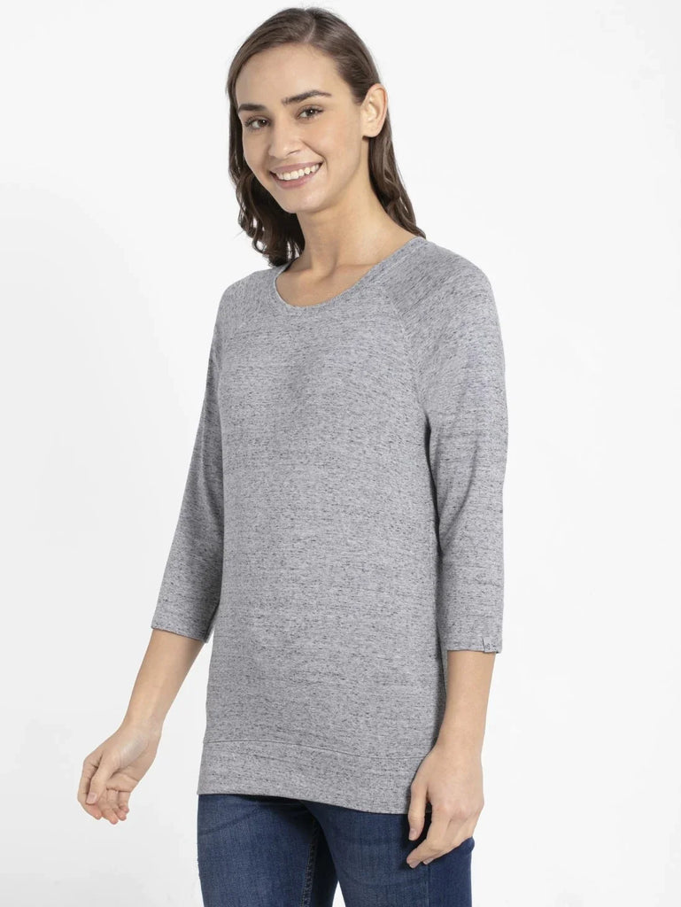 Grey Snow Melange JOCKEY Women's Regular Solid Round Neck 3/4th Sleeve T-Shirt