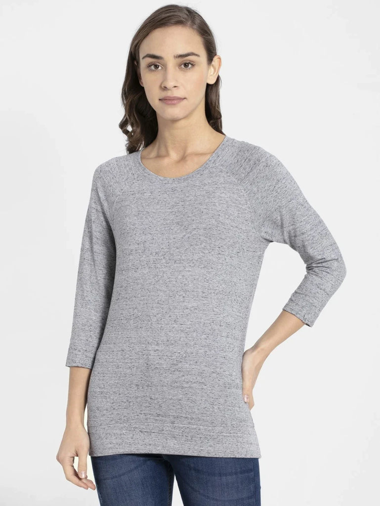 Grey Snow Melange JOCKEY Women's Regular Solid Round Neck 3/4th Sleeve T-Shirt