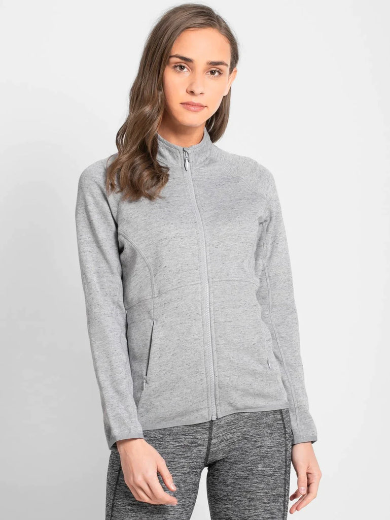 Grey Snow Melange JOCKEY Women's Polyester Slim Fit Full Zip High Neck Jacket 