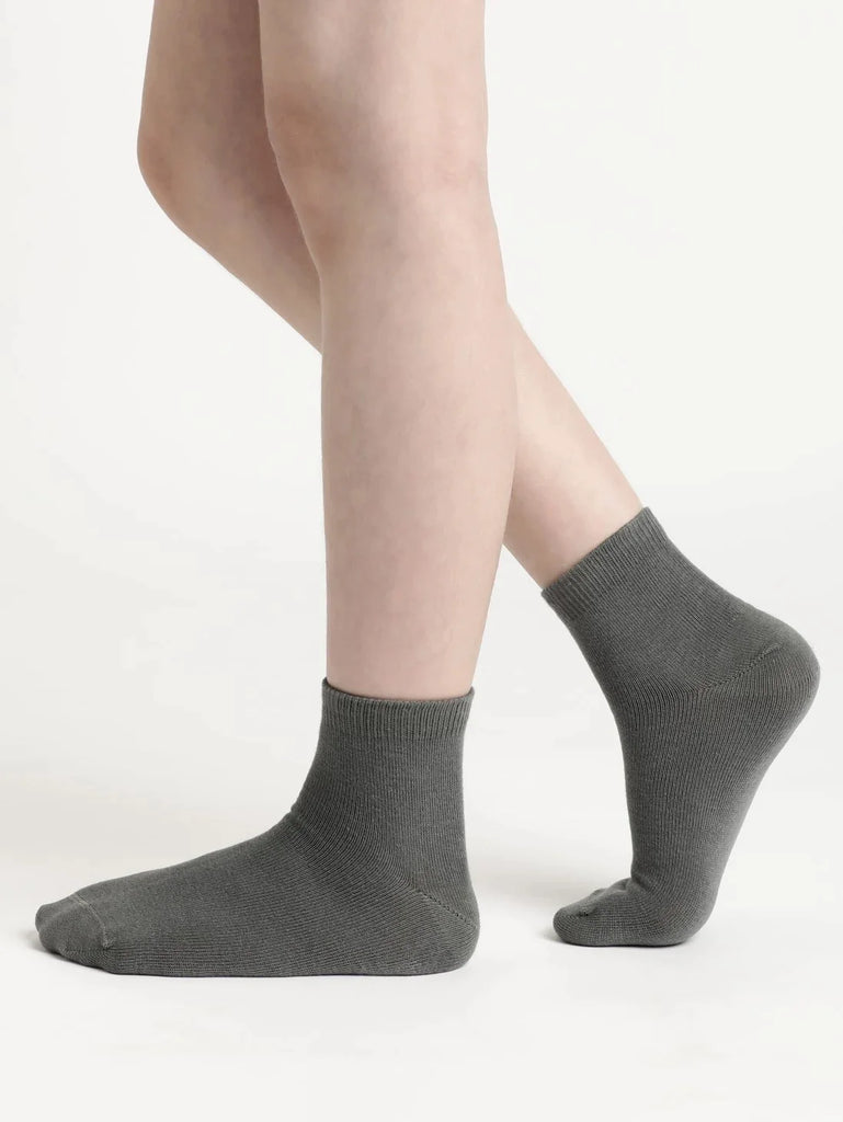 Gun Metal  Jockey Unisex Kid's Compact Cotton Stretch Solid Ankle Length Socks With Stay Fresh Treatment