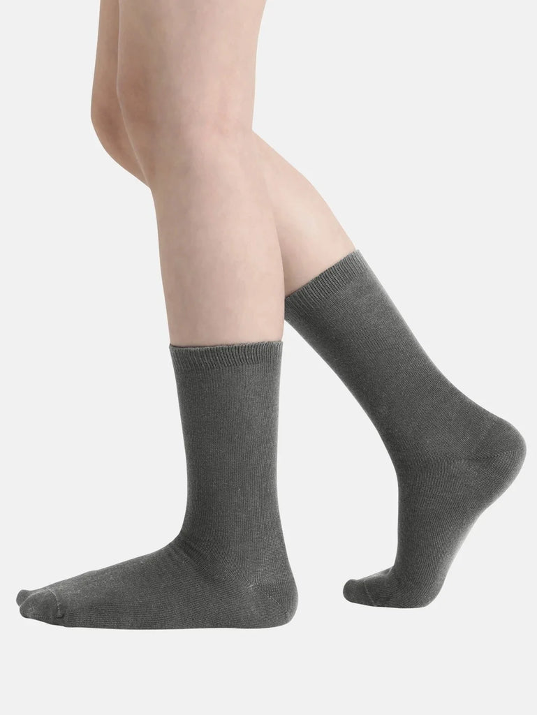 Gun Metal Jockey Unisex Kid's Compact Cotton Stretch Solid Crew Length Socks With Stay Fresh Treatment