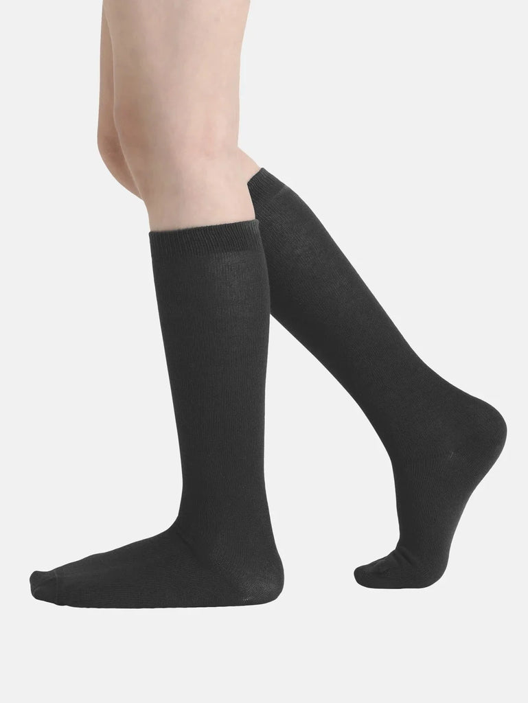 Gun Metal Jockey Unisex Kid's Compact Cotton Stretch Solid Knee Length Socks With Stay Fresh Treatment