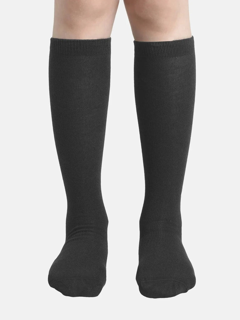 Gun Metal Jockey Unisex Kid's Compact Cotton Stretch Solid Knee Length Socks With Stay Fresh Treatment
