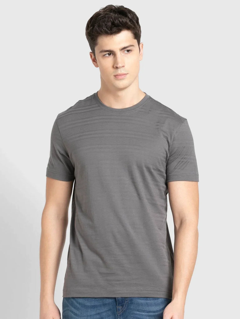 Gun Metal JOCKEY Men's Solid Round Neck Half Sleeve T-Shirt