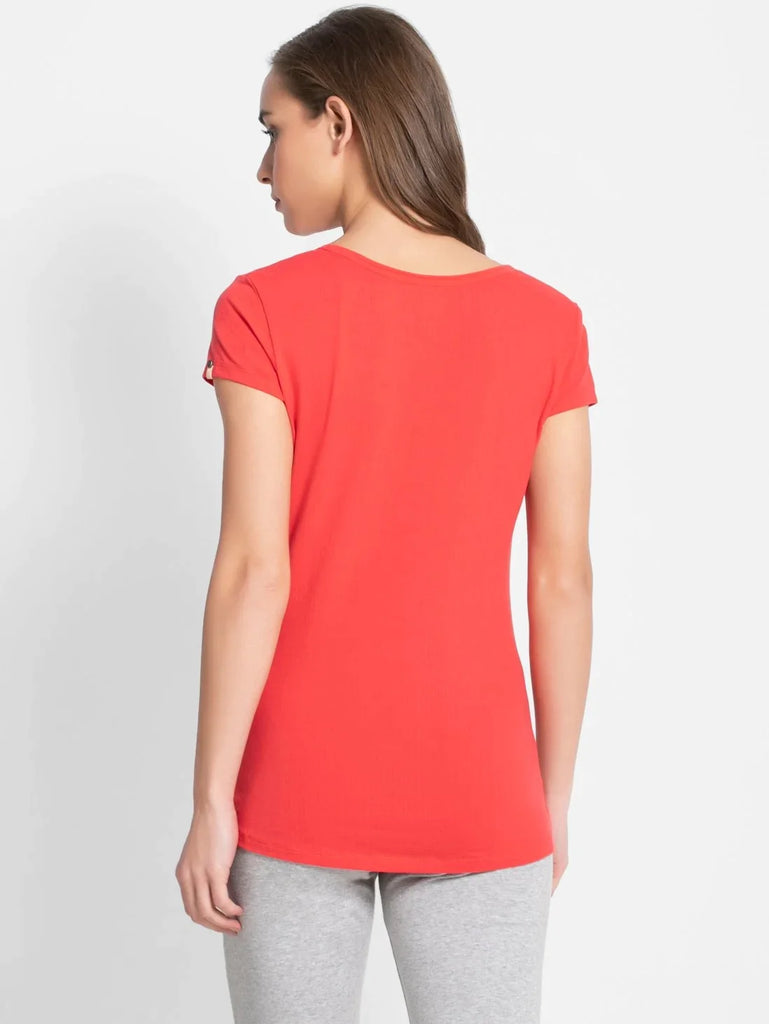 Hibiscus JOCKEY Women's Solid V Neck Henley Styled Half Sleeve T-Shirt