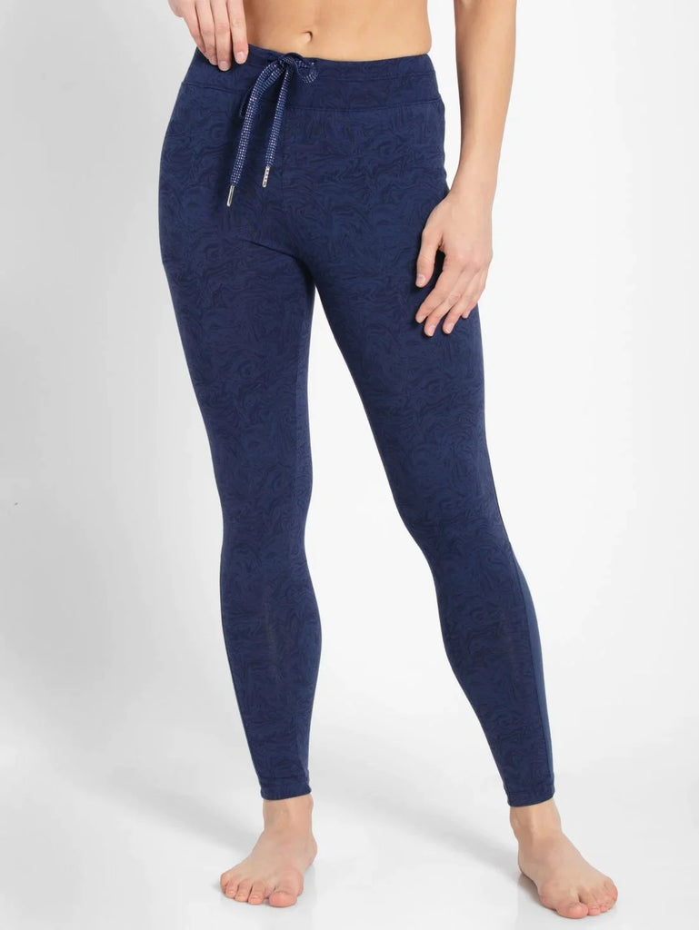 Imperial Blue Melange Printed JOCKEY Women's Yoga Pants.