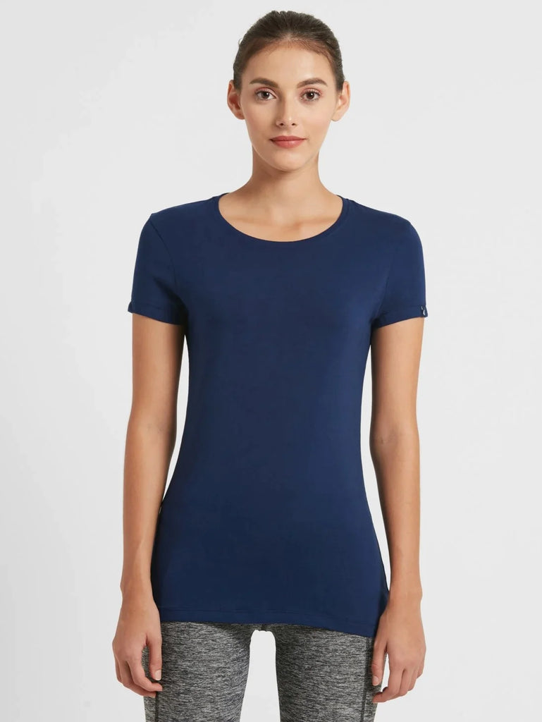 Imperial Blue JOCKEY Women's Regular Fit Solid Round Neck Half Sleeve T-Shirt