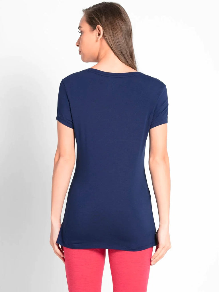 Imperial Blue JOCKEY Women's Regular Fit Solid V Neck Half Sleeve T-Shirt