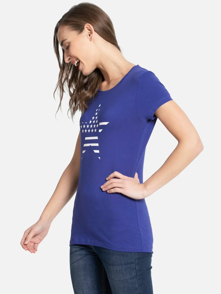 Indigo Crush JOCKEY Women's Regular Fit Round Neck Half Sleeve T-Shirt