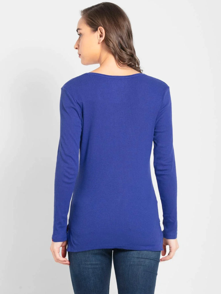 Indigo Crush JOCKEY Women's Solid V Neck Henley Styled Full Sleeve T-Shirt