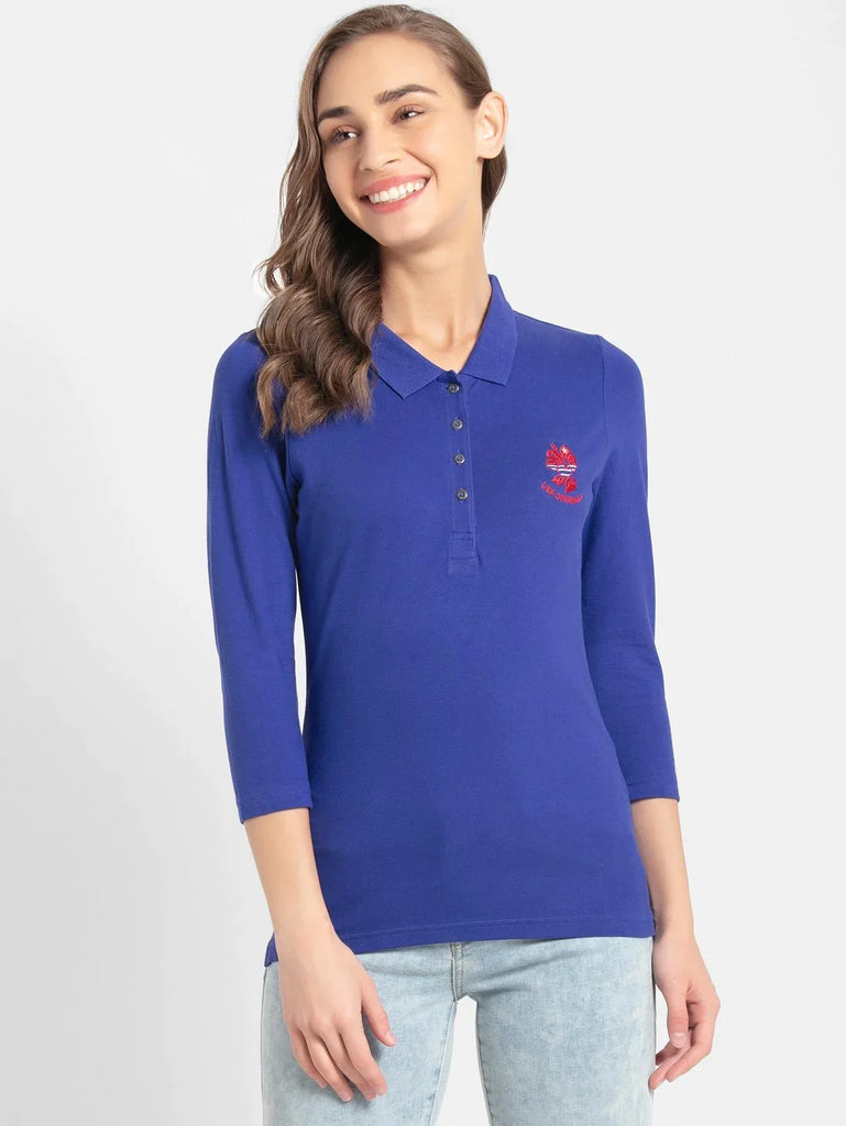 Indigo Crush JOCKEY Women's Regular Fit Three Quarter Sleeve Polo T-Shirt