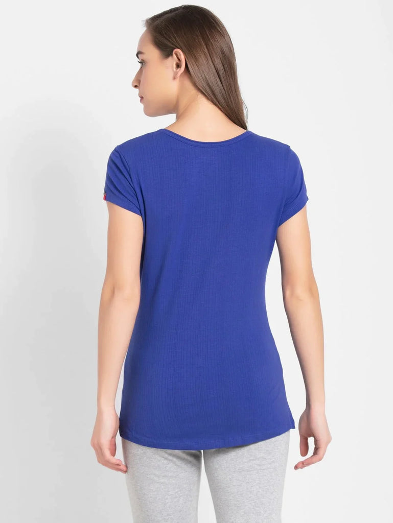 Indigo Crush JOCKEY Women's Solid V Neck Henley Styled Half Sleeve T-Shirt