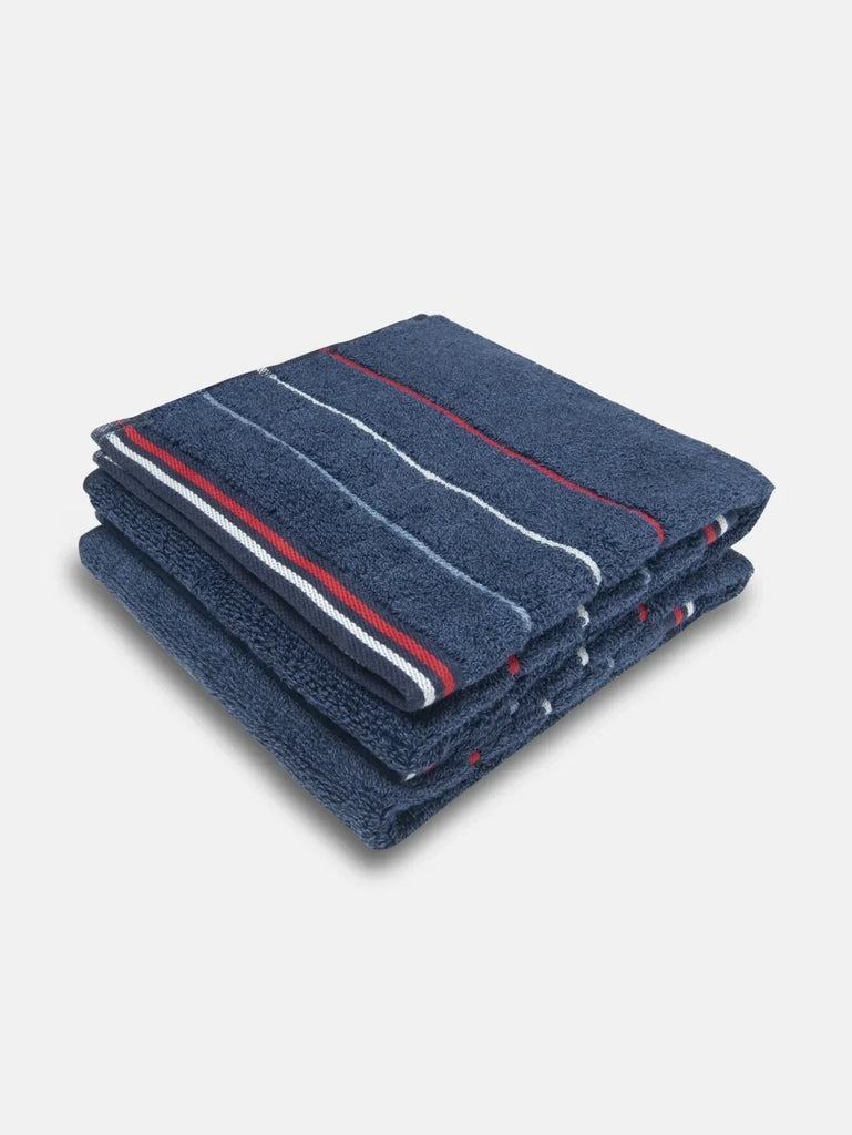 Cotton Rich Terry Ultrasoft and Durable Striped Hand Towel - Ink Blue Grindle(Pack of 2)