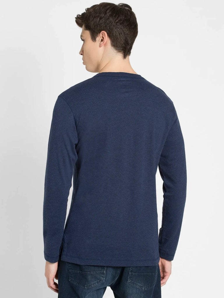 Ink Blue Melange JOCKEY Men's Solid Full Sleeve Henley T-Shirt 