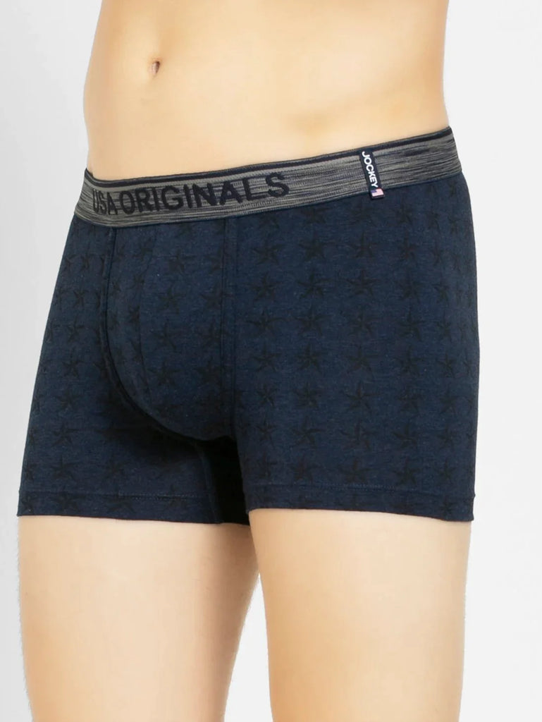 Ink Blue Melange Printed Jockey Trunk Underwear For Men