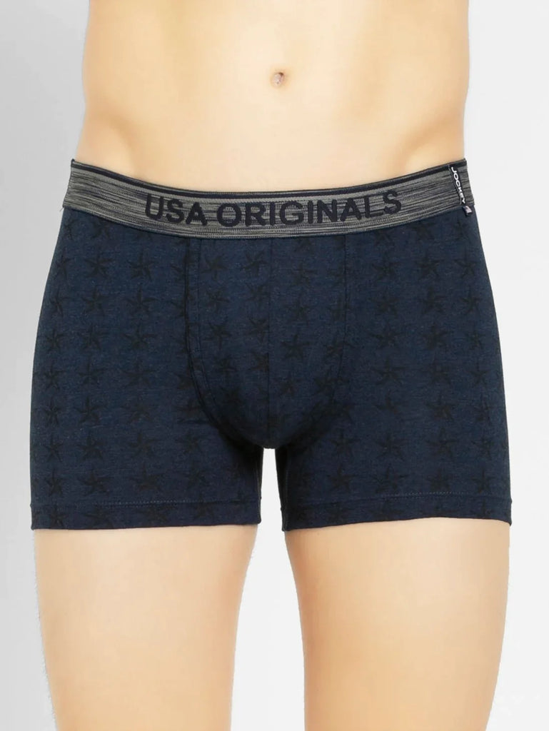 Ink Blue Melange Printed Jockey Trunk Underwear For Men