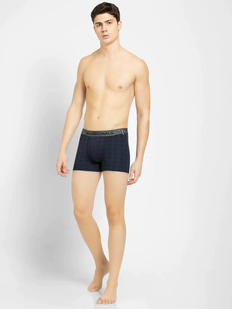 Ink Blue Melange Printed Jockey Trunk Underwear For Men