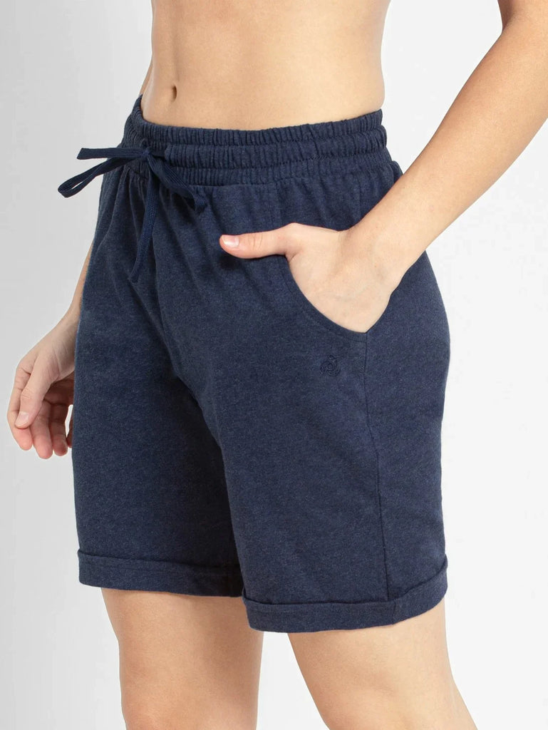 Ink Blue Melange JOCKEY Women's Regular Fit Shorts