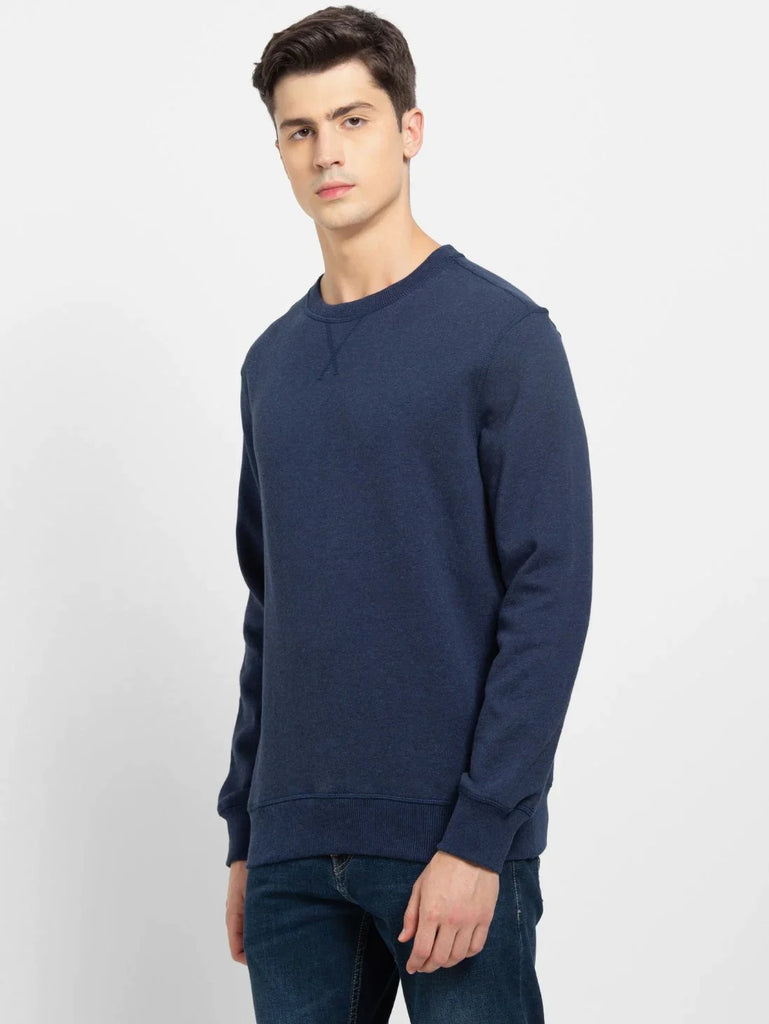 Ink Blue Melange JOCKEY Men's Super Combed Cotton Rich Fleece Fabric Sweatshirt