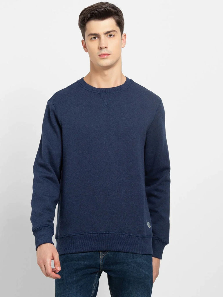 Ink Blue Melange JOCKEY Men's Super Combed Cotton Rich Fleece Fabric Sweatshirt